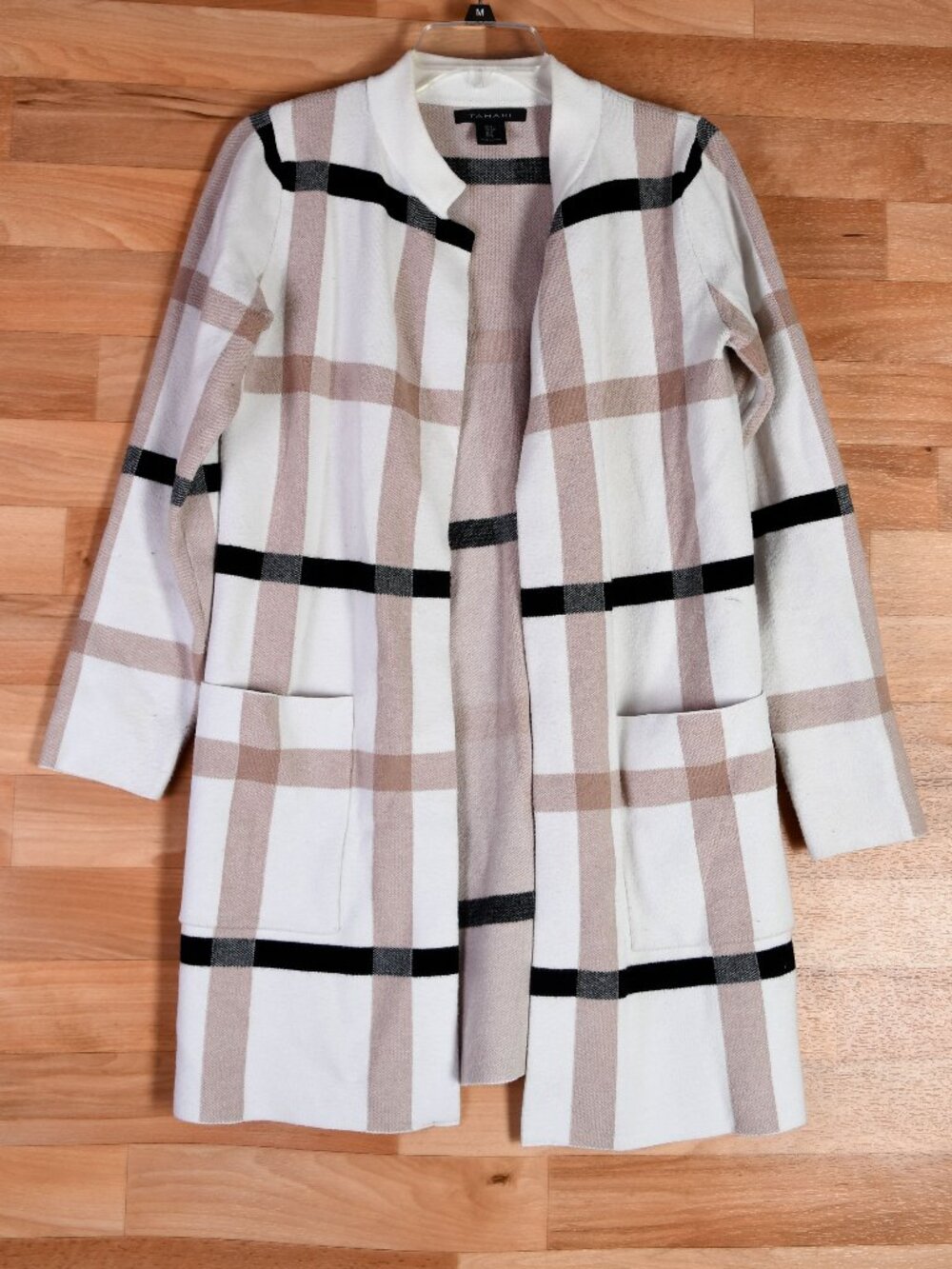 Tahari Open Front Cardigan Size Small- Cream/tan/black